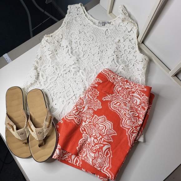 Willi Smith Cotton Pique Abstract Floral Coastal Spring Summer Botanical Shorts - Picture 4 of 14